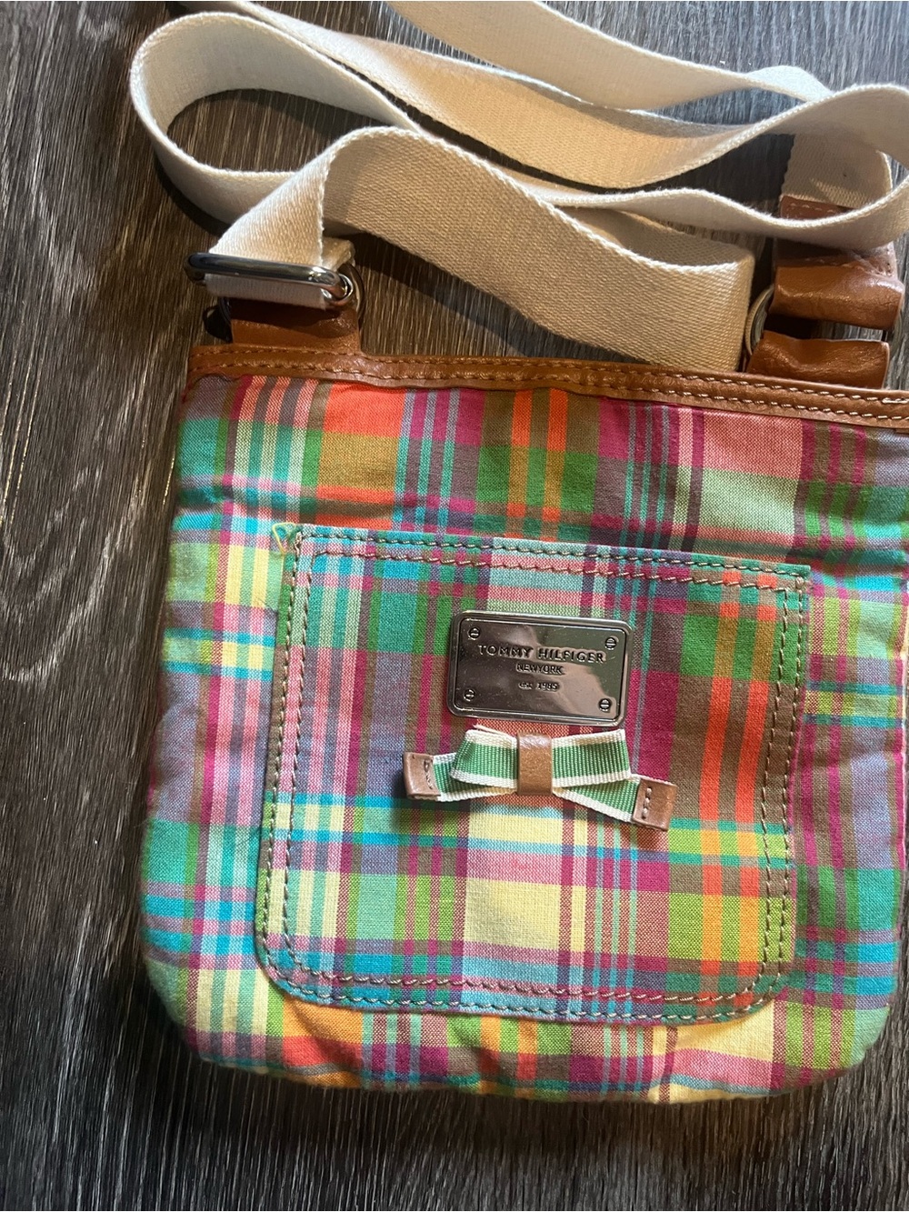 Tommy Hilfiger Multicolor Plaid Crossbody — Green, Pink, Yellow